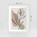 Plakat w ramie 30x40 - Impulsy Subtelnej Harmonii - abstrakcyjny obraz boho, liście - rama biała