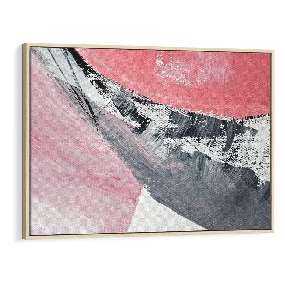 Obraz w ramie 100x70 - Kontrastujący Ruch Emocji - abstrakcyjne pasy farby, kolory róż szary czarny - rama drewno