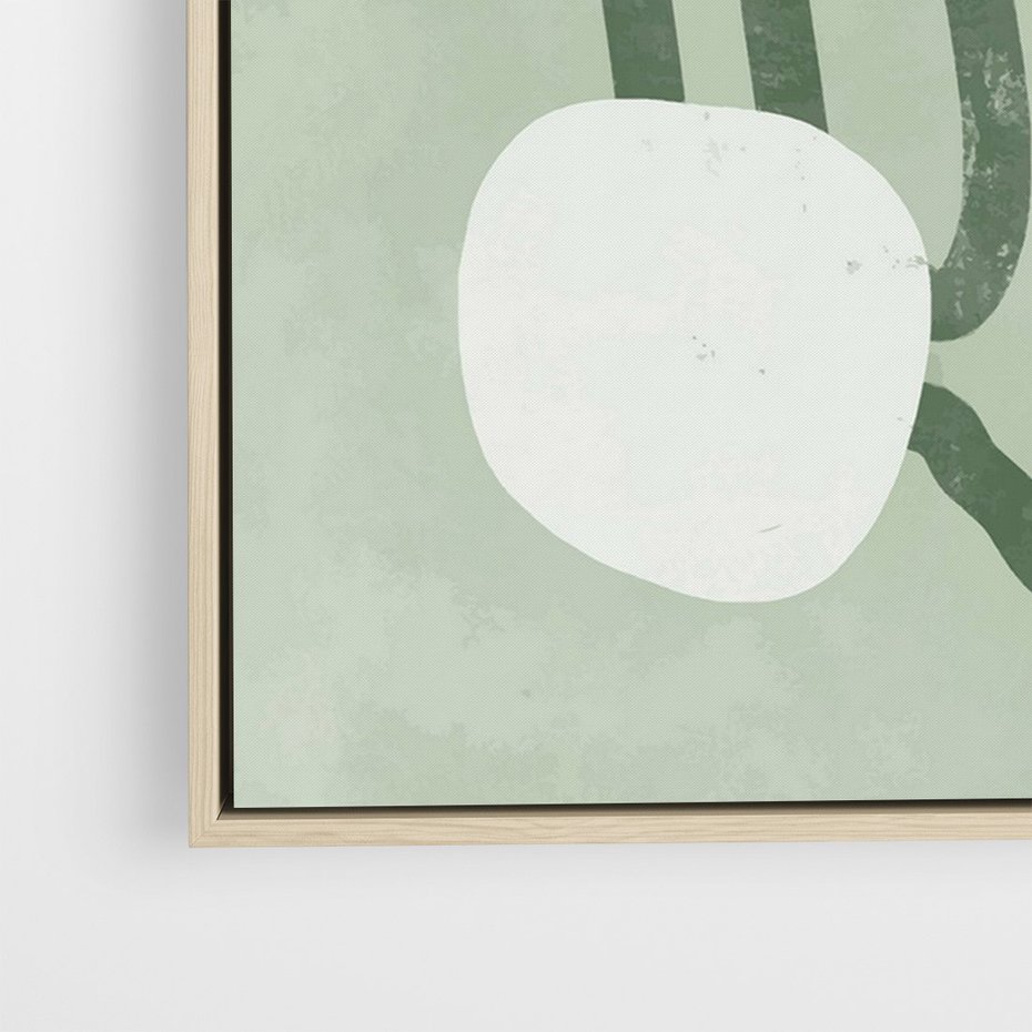 Obraz w ramie 70x100 - Spokojne Kształty Natury - zielona abstrakcja, zgaszona zieleń - rama drewno