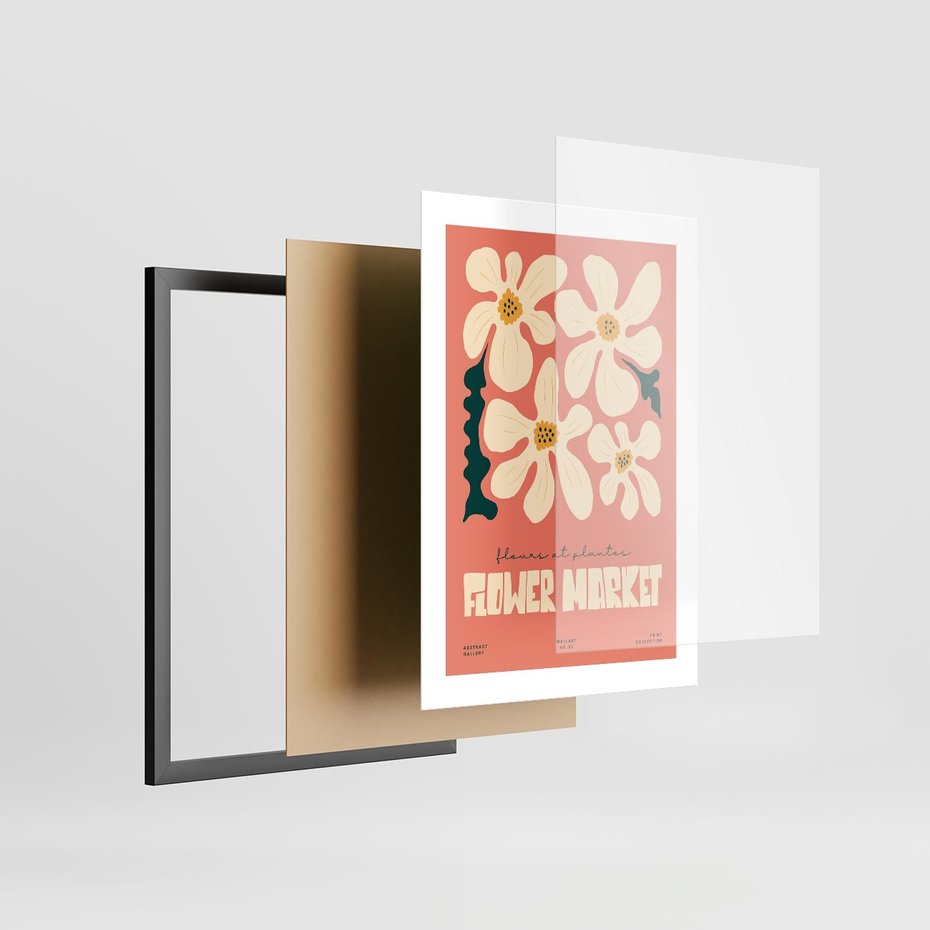 Plakat w ramie 30x40 - Szkicowane Kolorowe Uczucia - kwiatowa kompozycja, minimalizm - rama czarna