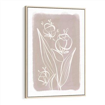 Obraz w ramie 80x120 - Pastelowe Nastroje - nowoczesny subtelny plakat, beżowy - rama drewno