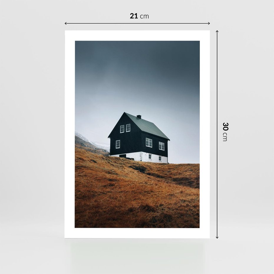 Plakat bez ramy 21x30 - Ciepło i Przytulność - skandynawski, domek