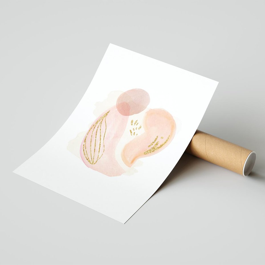 Plakat bez ramy 50x70 - Impresje Przenikających Form - abstrakcyjne akwarelowe plamy, minimalizm