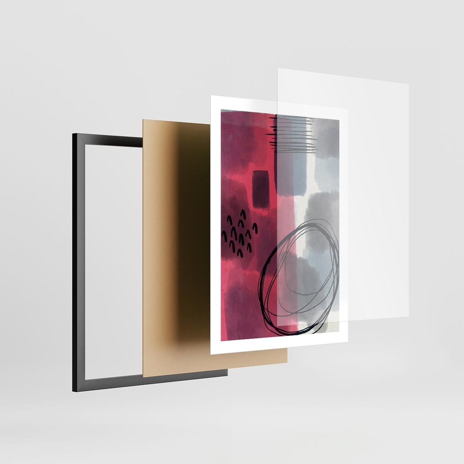 Plakat w ramie 50x70 - Formy w Różu i Granacie - abstrakcja, różne formy - rama czarna