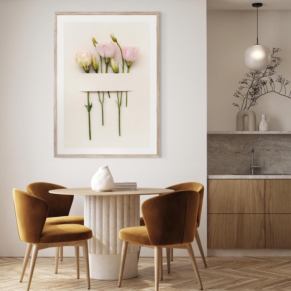 Plakat w ramie 40x50 - Białe kwiatowe uniesienia - białe, kwiaty - rama drewno