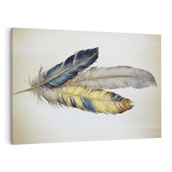 Obraz na płótnie 120x80 - Granatowo-Złote Pióra - sztuka, granatowe i złote pióra