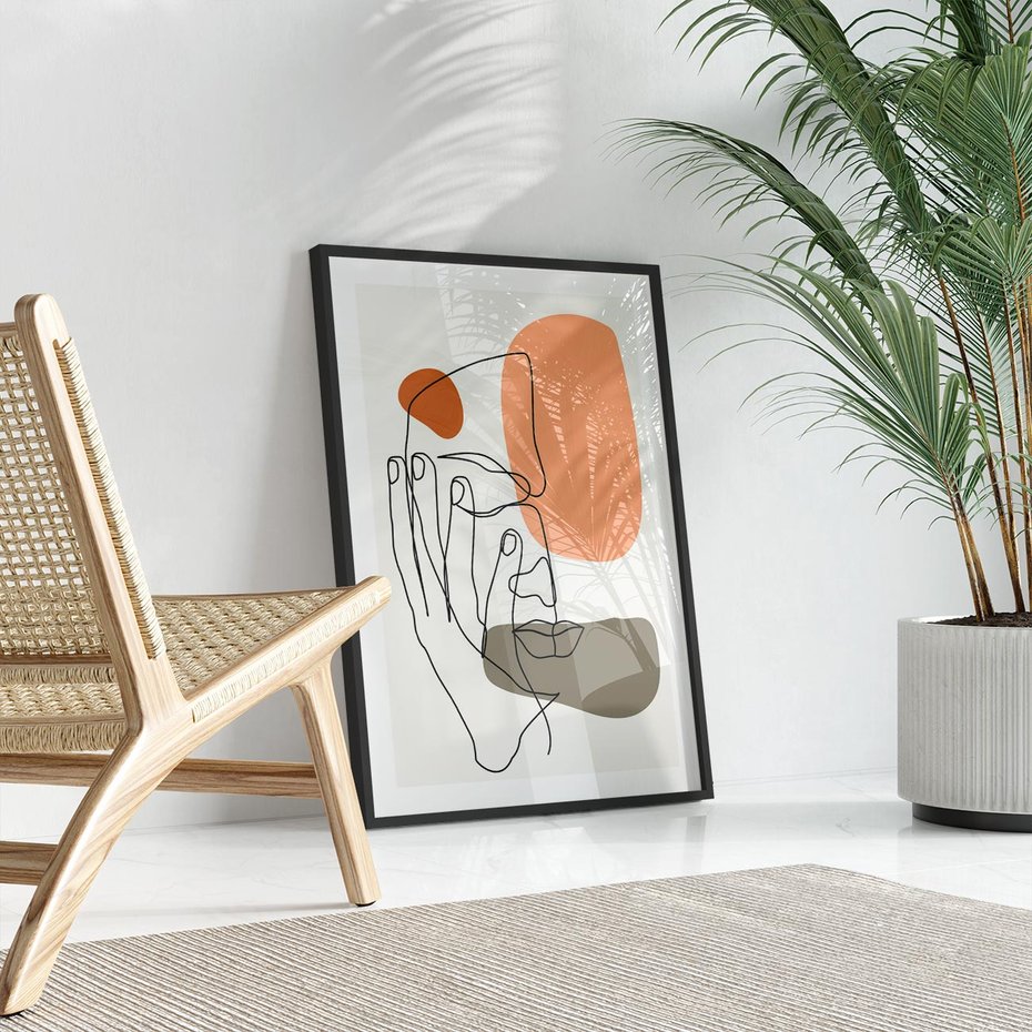 Plakat bez ramy 40x50 - Ekspresja Kolorów: Szkic - one line szkic twarzy, kolorowe plamy