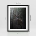 Plakat w ramie 40x50 - Jeleń wśród lasu - jeleń, las - rama czarna