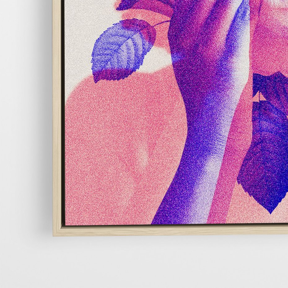 Obraz w ramie 70x100 - Kwiaty we Włosach - różowa postać, grafika - rama drewno