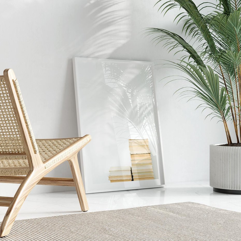 Plakat w ramie 30x40 - Estetyka Literatury - stos książek, minimalistyczna kompozycja - rama biała