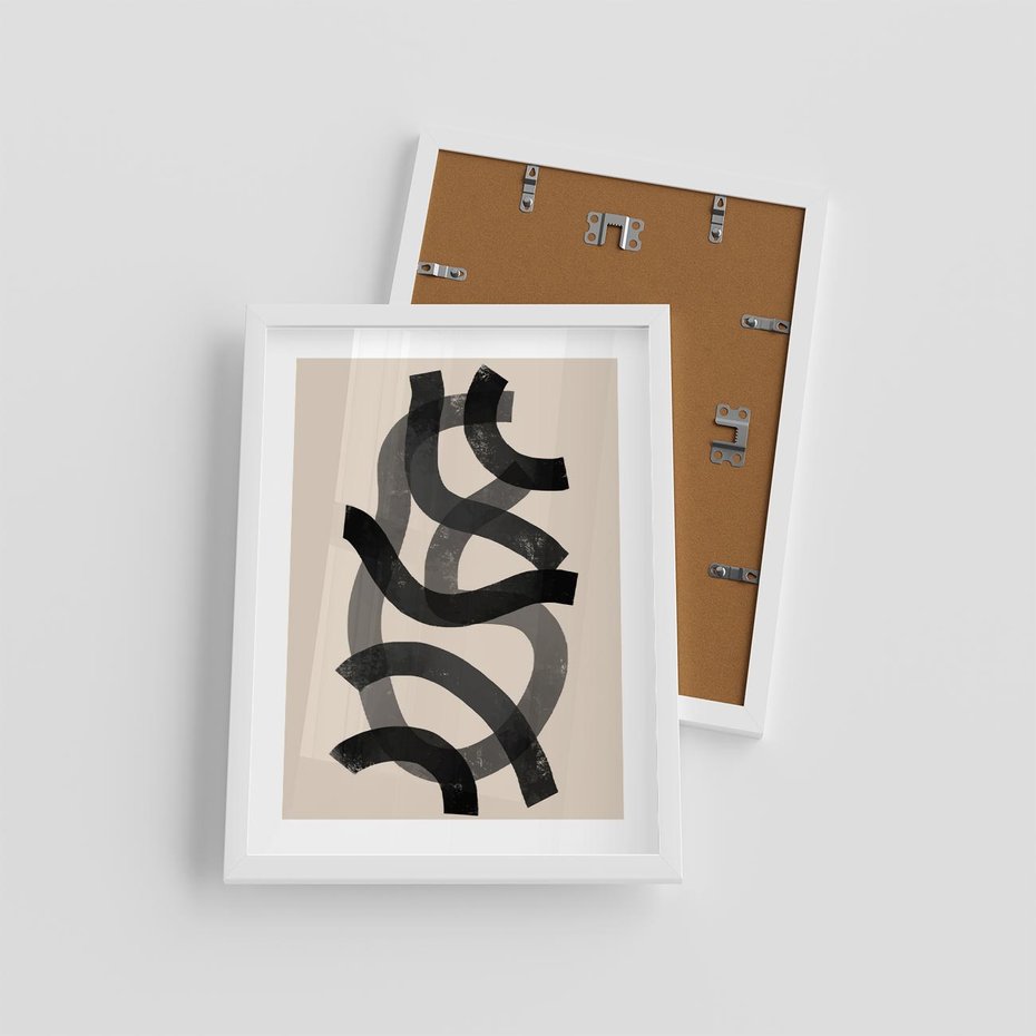 Plakat w ramie 30x40 - Strukturalne Odbicia Innowacji - zaplątane minimalistyczne linie, na bezowym tle - rama biała