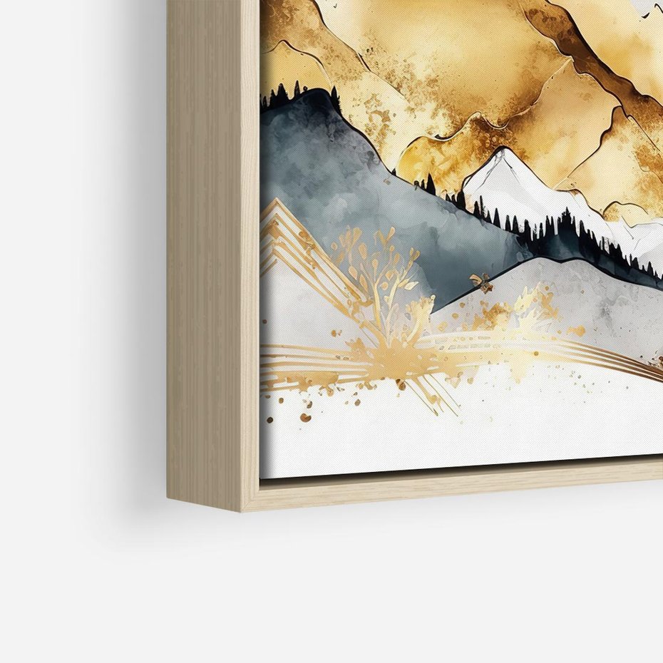 Obraz w ramie 50x50 - Złote Góry - akwarela, graficzne góry - rama drewno