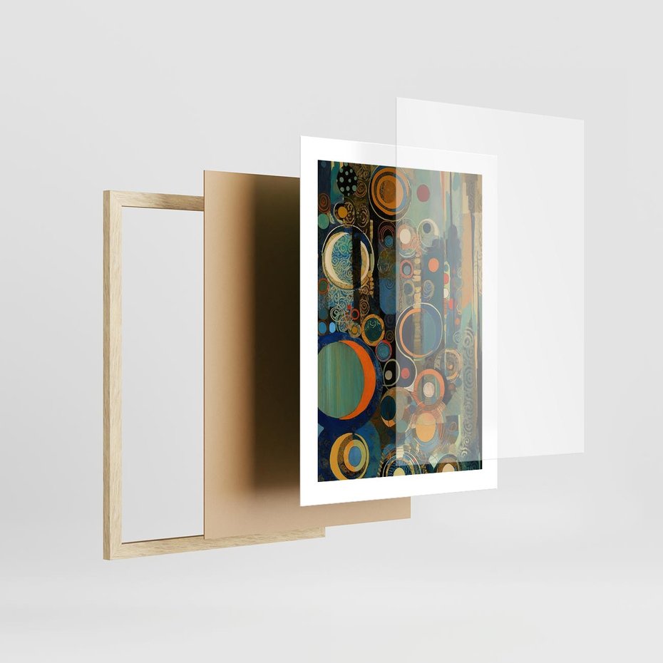 Plakat w ramie 30x40 - Wibracje Wymyślnych Form - abstrakcyjny obraz, mnogość kolorów - rama drewno