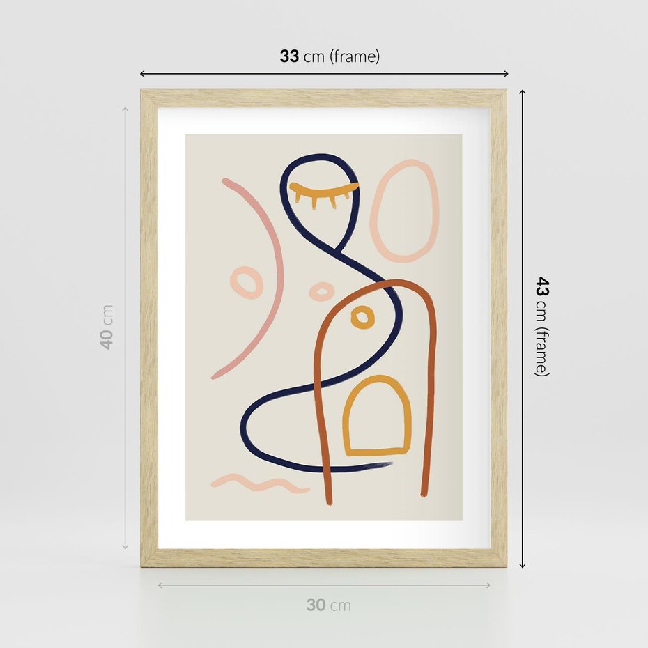 Plakat w ramie 30x40 - Mgnienie Oka - abstrakcja w stylu picasso, beżowe tło - rama drewno