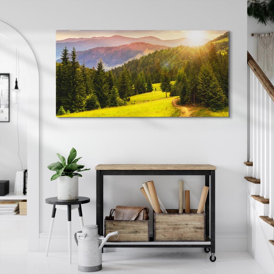 Obraz na płótnie 120x60 - Zachód słońca na łące - zachód, łąka