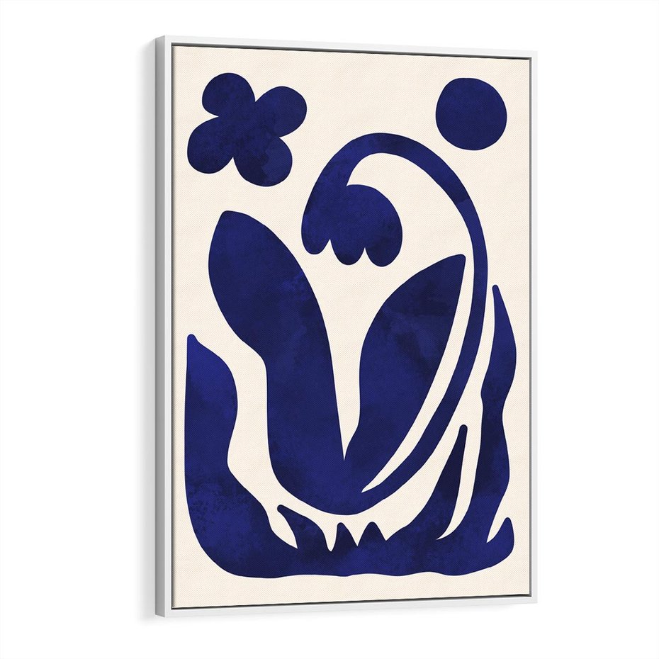 Obraz w ramie 50x70 - Bezgraniczne Echa Serca - abstrakcyjny obraz plakat, dziwne niebieskie kształty przypominają kwiat - rama biała