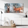 Obraz na płótnie 120x60 - Mroźne Spotkanie w Leśnej Krainie - dwa jelenie, zima