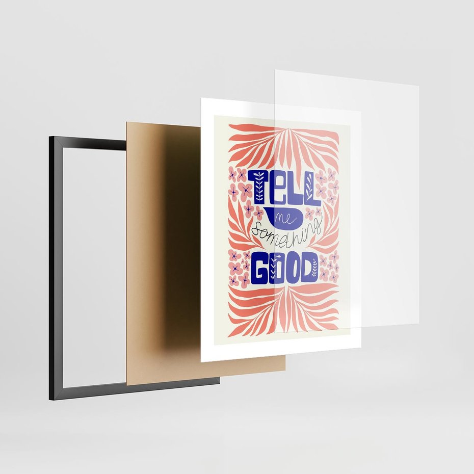 Plakat w ramie 40x50 - Bezgraniczne Formy - nowoczesna typografia, liście - rama czarna