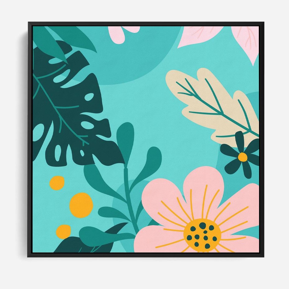 Obraz w ramie 50x50 - Kwiatowy Impuls - pastelowa kompozycja, kwiaty - rama czarna