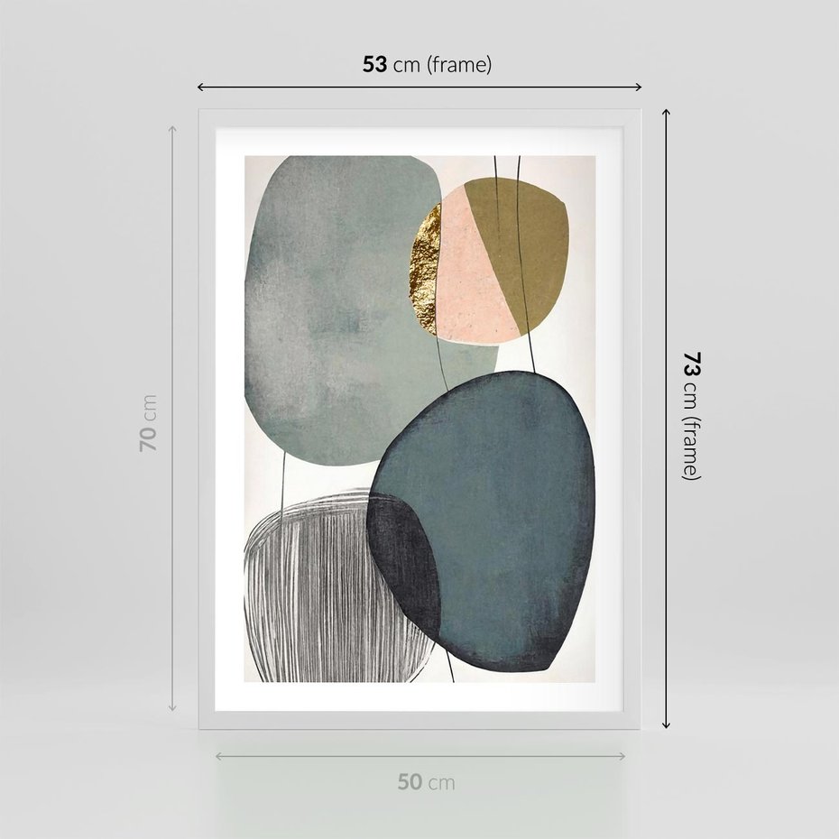 Plakat w ramie 50x70 - Przenikające Formy Duszy - abstrakcyjny obraz, geometryczne obłe formy - rama biała