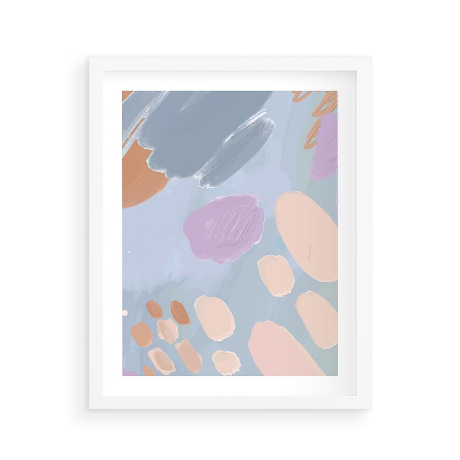Plakat w ramie 40x50 - Migocące Pastelowe Spektrum - abstrakcyjne akwarelowe plamy, pastele - rama biała