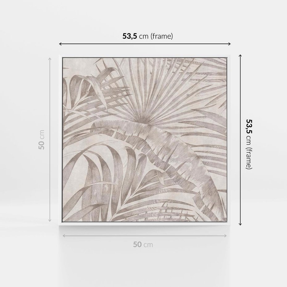 Obraz w ramie 50x50 - Odsłonięte liściowe wspomnienia - monochromatyczne, kolory sepii - rama biała