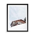 Plakat w ramie 50x70 - Spokój Górskiej Zimy - chatka w górach, domek górski - rama czarna
