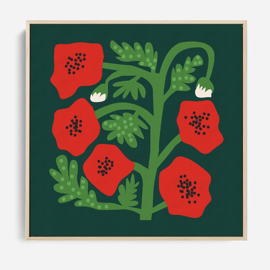 Obraz w ramie 50x50 - Księga Odbić - abstrakcyjna kwiatowa kompozycja, zielone mocne tło - rama drewno