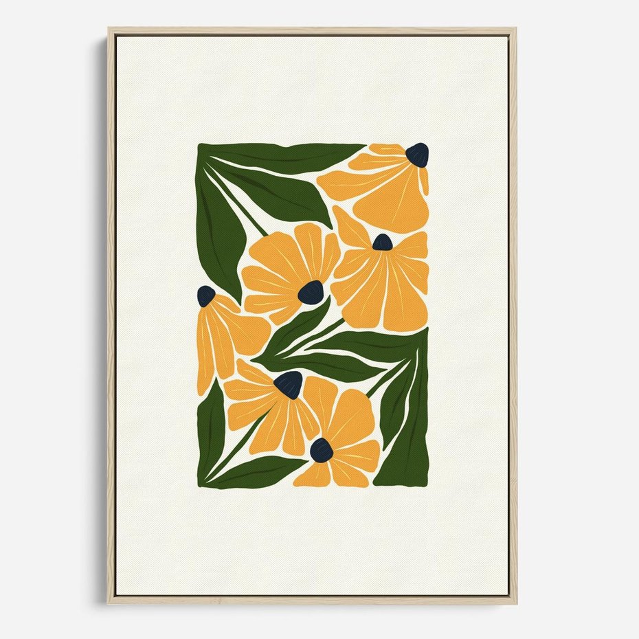 Obraz w ramie 80x120 - Świetliste Kwiaty Natury - kwiaty, nowoczesna grafika - rama drewno