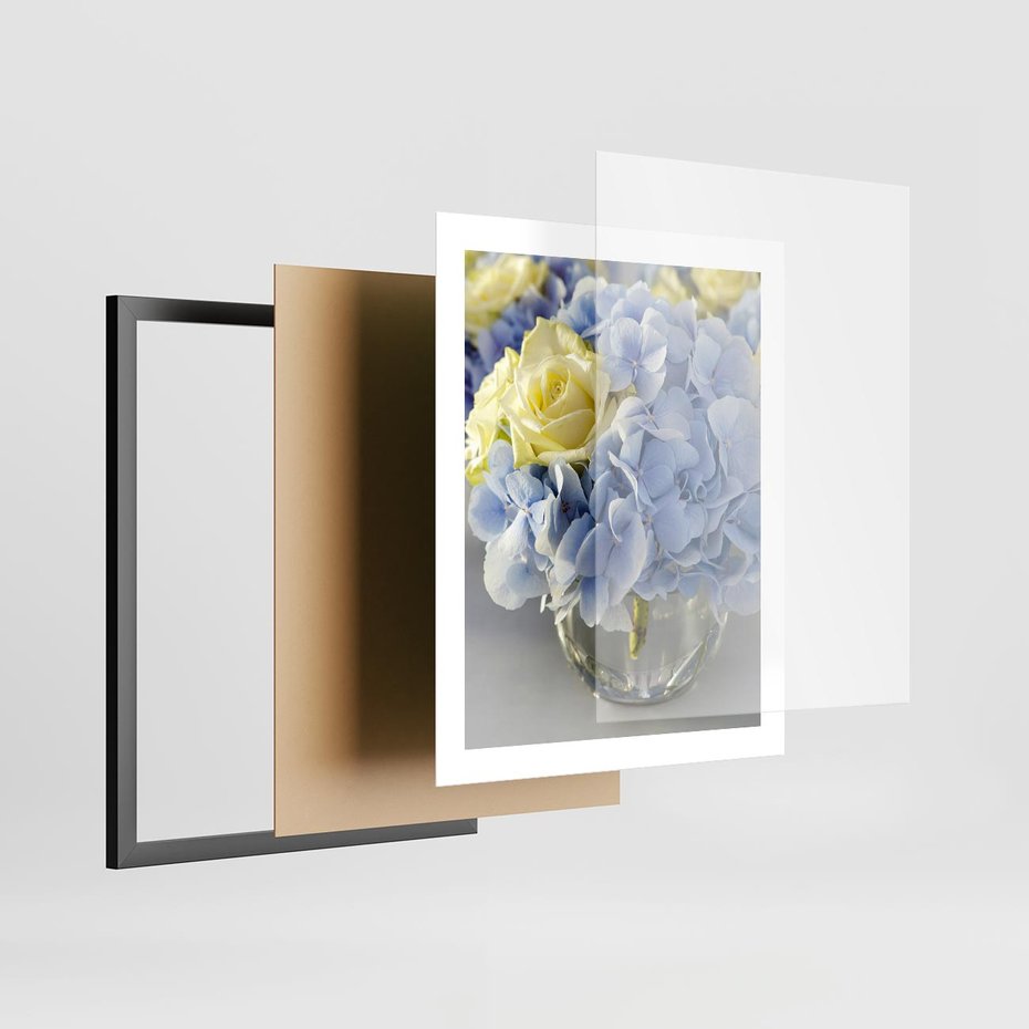 Plakat w ramie 40x50 - Różany Bukiet - bukiet, kwiaty - rama czarna