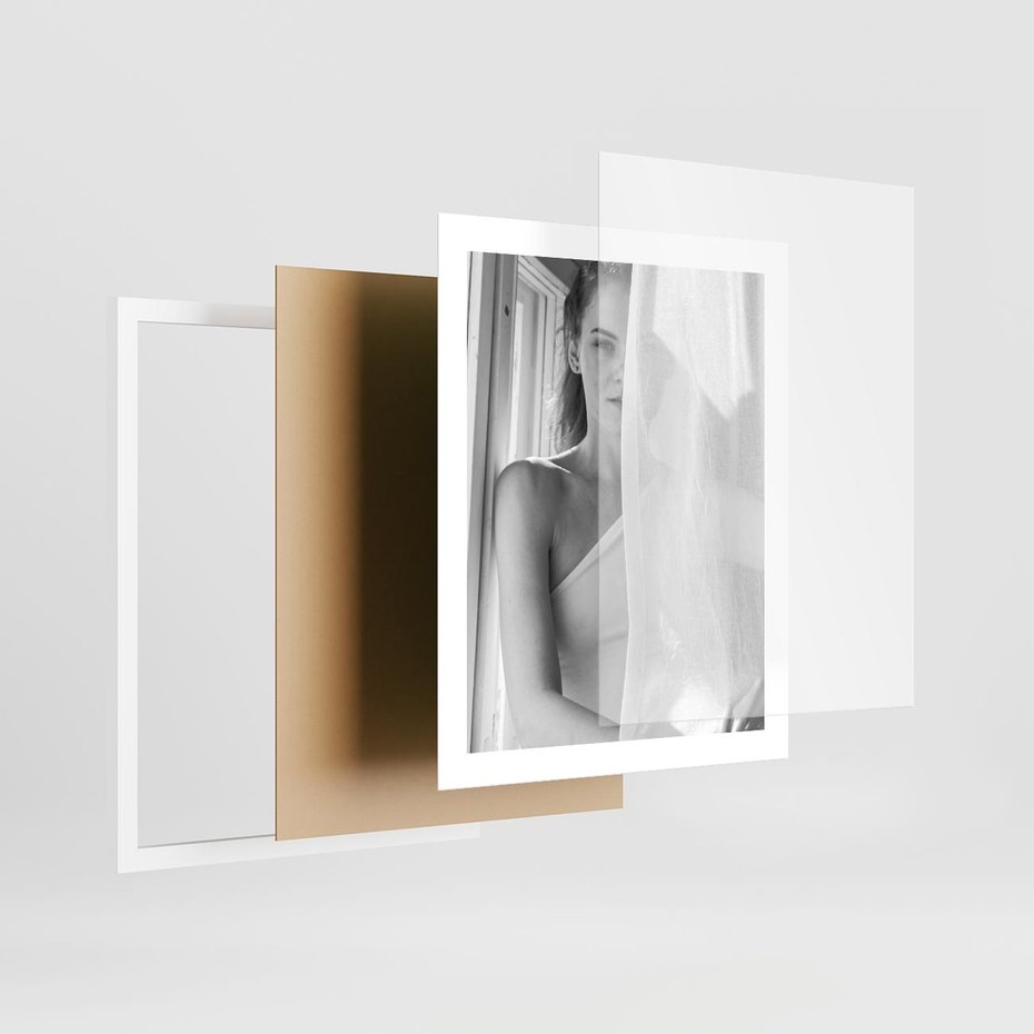 Plakat w ramie 40x50 - Za Firanką - czarno białe zdjecie, piękny portret eterycznej kobiety - rama biała