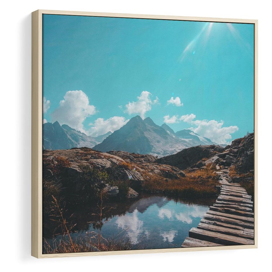 Obraz w ramie 50x50 - Inspirujący Pejzaż - ścieżka, górska - rama drewno