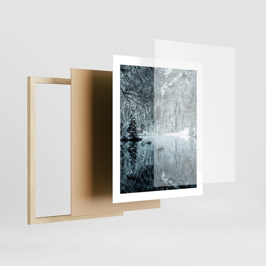 Plakat w ramie 40x50 - Zimowy Raj - zimowy górski krajobraz, jezioro w górach - rama drewno