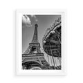 Plakat w ramie 50x70 - Zabawa w Paryżu - czarno białe zdjecie, wieża eiffla - rama biała