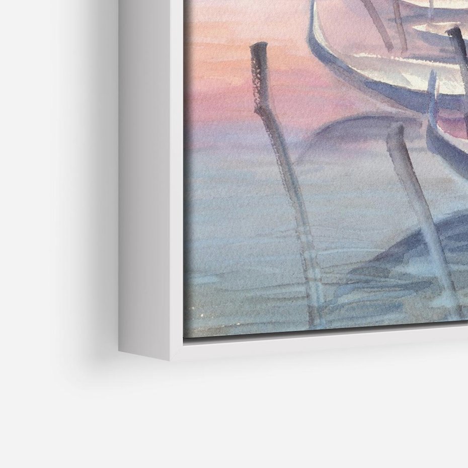 Obraz w ramie 70x50 - Romantyczne Zachody - akwarelowy rysunek, stonowane pastelowe kolory - rama biała