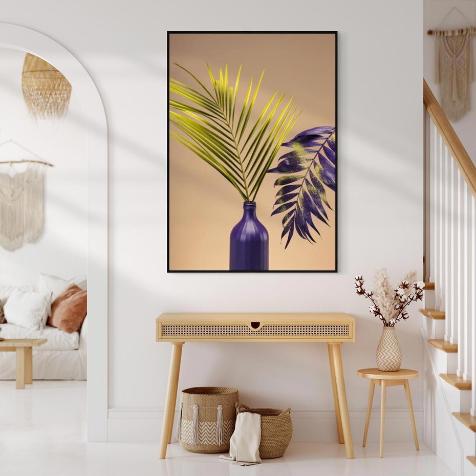 Obraz w ramie 50x70 - Delikatne Piękno - palma, pastele - rama czarna