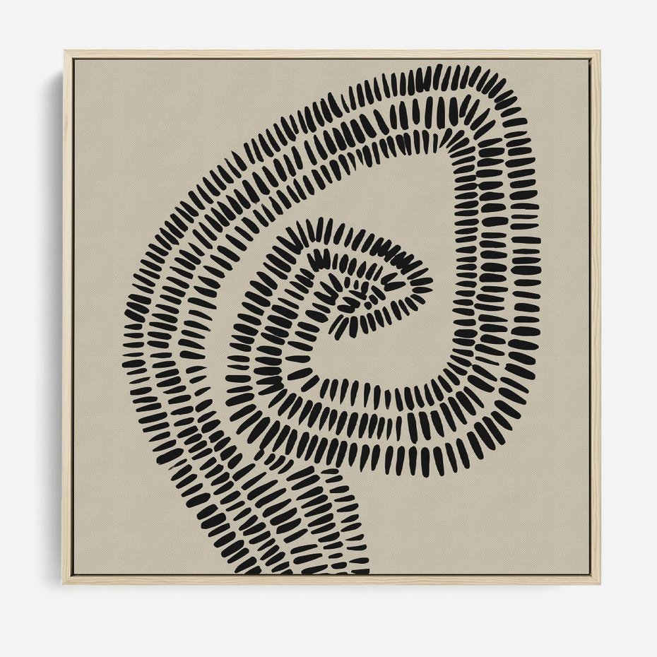 Obraz w ramie 50x50 - Nowoczesne Spektrum Wyobraźni - boho plakat, czarne kropki kreski - rama drewno