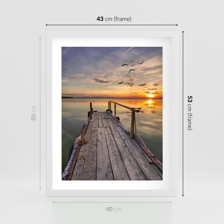 Plakat w ramie 40x50 - Zachód Słońca na Pomostcie - zachód, słońca - rama biała