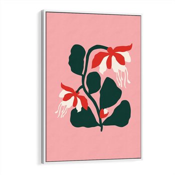 Obraz w ramie 80x120 - Migotliwa Kreatywność - abstrakcyjne kwiaty, różowe tło - rama biała