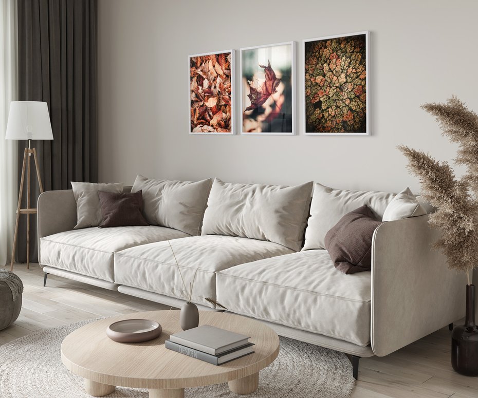 Zestaw obrazy w ramie 50x70 galeria - Jesienny, las, liście - rama biała