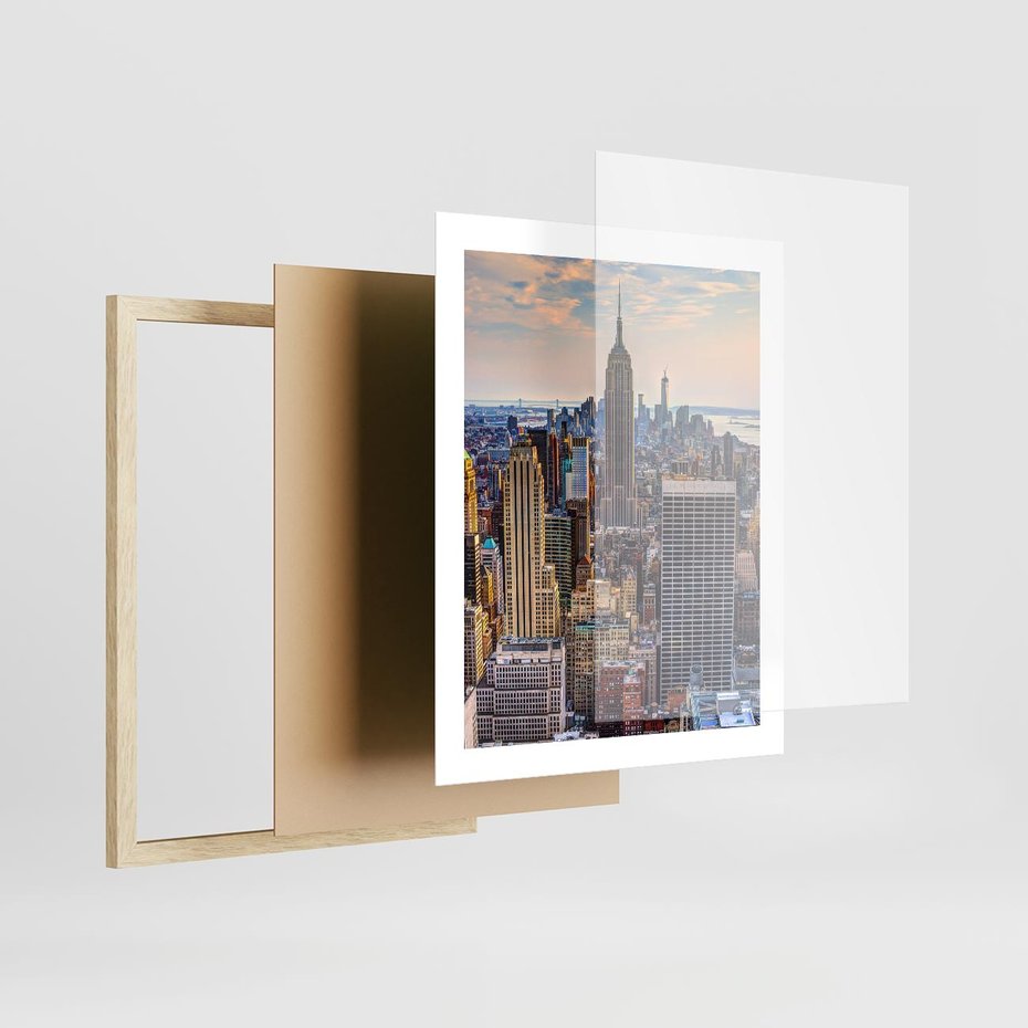 Plakat w ramie 40x50 - Manhattan - Wieżowce Nowego Jorku - Manhattan, Nowy Jork - rama drewno