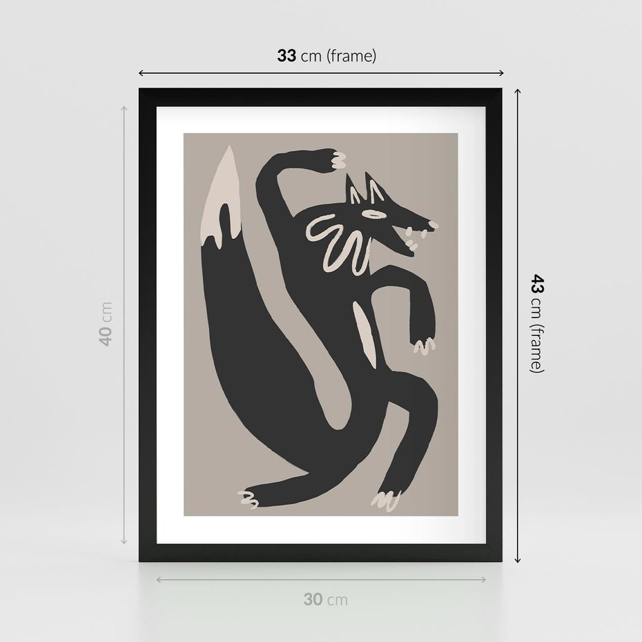 Plakat w ramie 30x40 - Strukturalne Odbicia Północy - skandynawska sztuka, lis - rama czarna