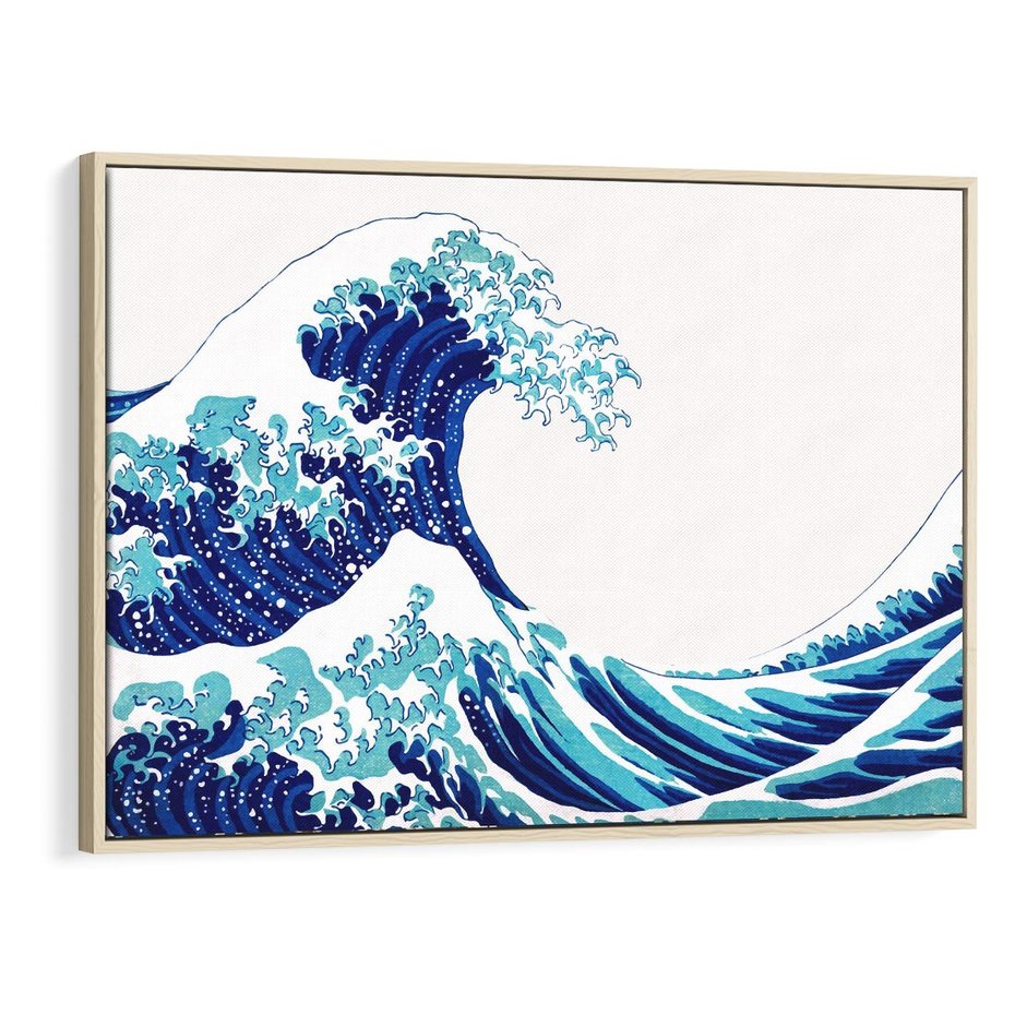 Obraz w ramie 70x50 - Fala Japandi - wielka fala w Kaganawie, obraz Hokusai - rama drewno