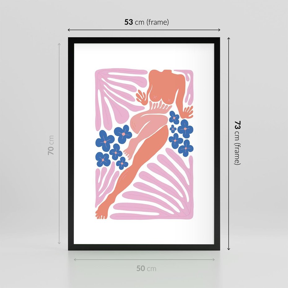 Plakat w ramie 50x70 - Opowieść Ognistych Rytów - nowoczesny kobiecy akt, graficzne kształty - rama czarna