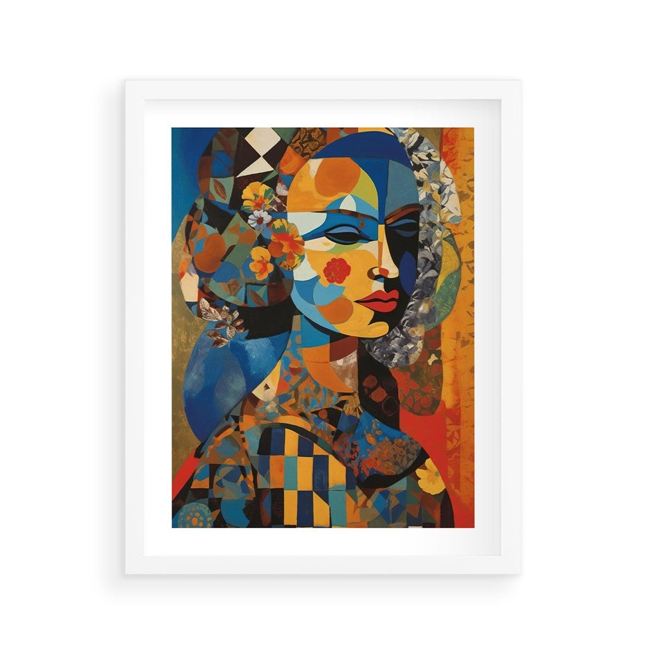 Plakat w ramie 40x50 - Impresje Cichego Szeptu - abstrakcyjny obraz, portret kobiety - rama biała