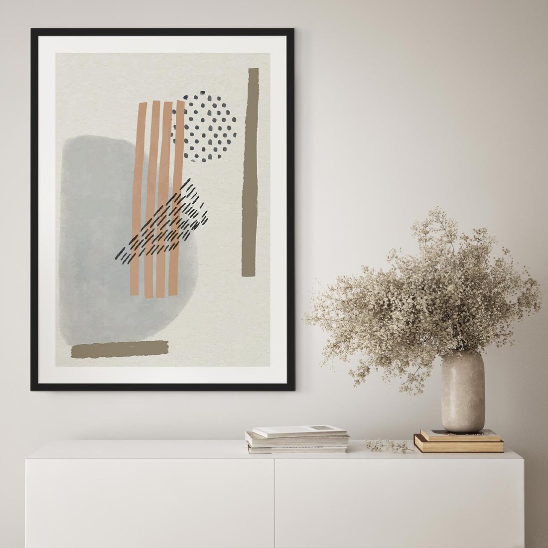 Plakat w ramie 40x50 - Nowoczesna Abstrakcja: Delikatne Beże - abstrakcja, nowoczesna sztuka - rama czarna