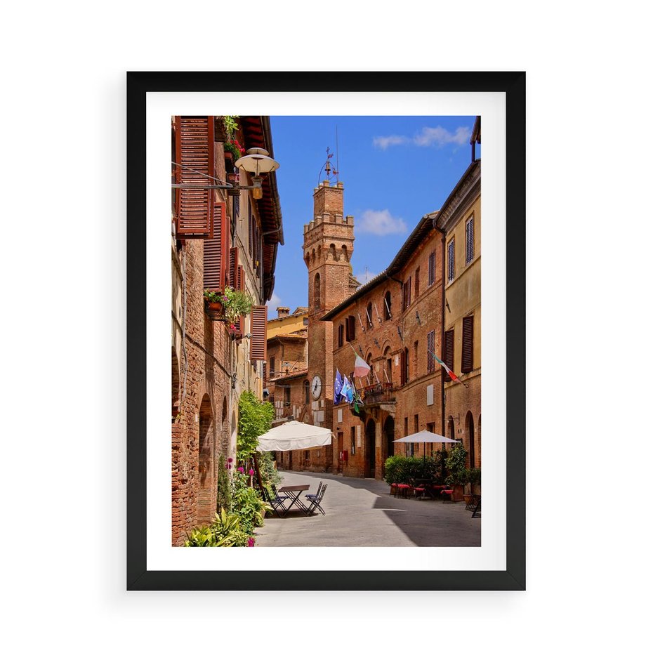 Plakat w ramie 50x70 - Urok włoskich uliczek - włoskie, uliczki - rama czarna