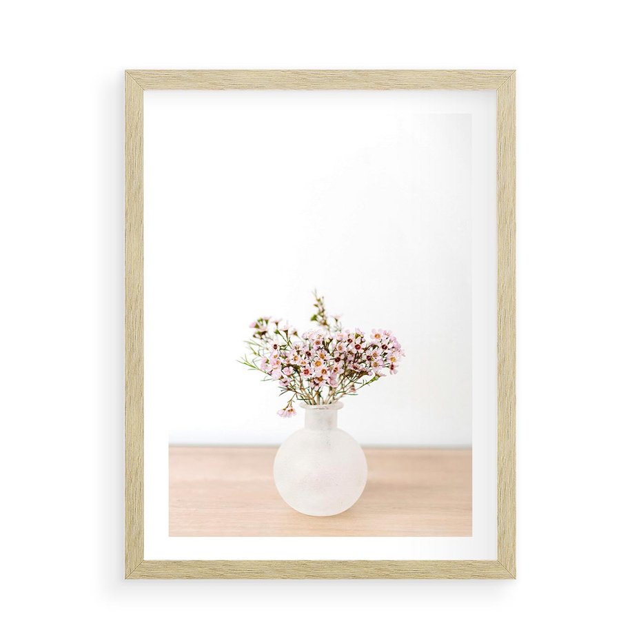 Plakat w ramie 50x70 - Kwiaty w Minimalistycznym Wazonie - kwiaty, wazon - rama drewno