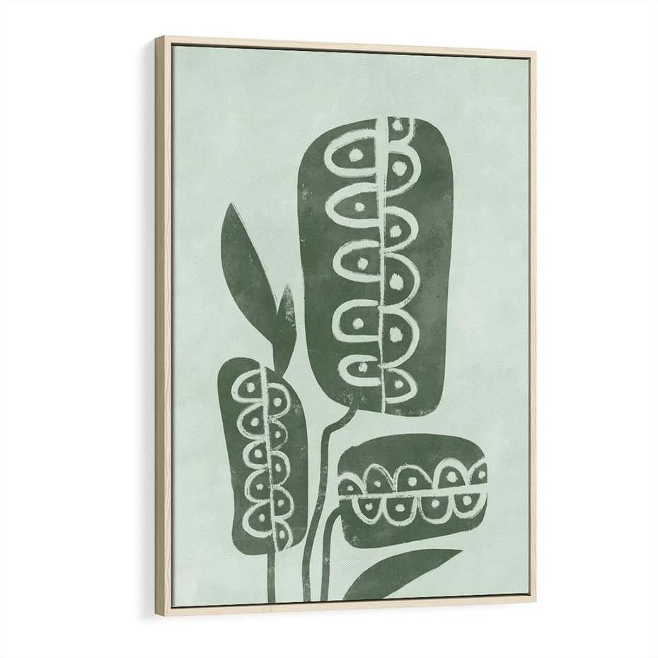 Obraz w ramie 70x100 - Nurtująca Zieleń - abstrakcyjny zielony motyw, skandynawski design - rama drewno