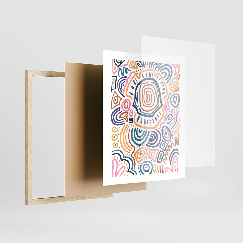 Plakat w ramie 40x50 - Eksploracja Etnicznych Granic - kolorowe etniczne wzory, tęczowe żywe kolory - rama drewno